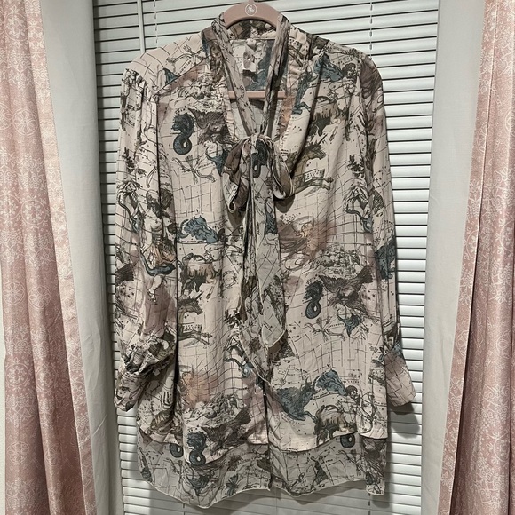 Seven7 Tops - Melissa McCarthy Seven7 Zodiac Blouse Tunic Tie Neck Constellations Astrology